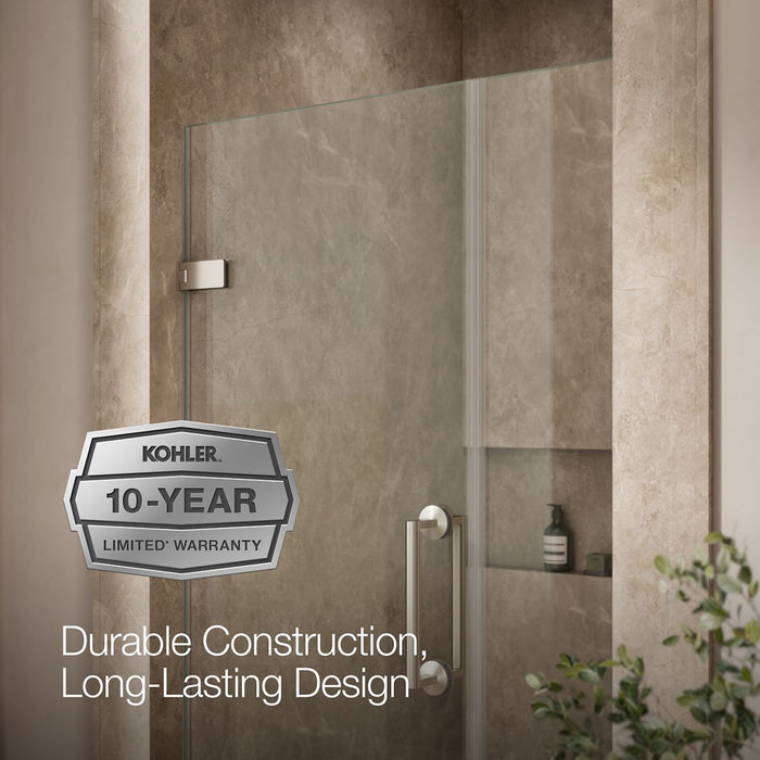 KOHLER K-27589-10L Components Frameless pivot shower door, 71-9/16" H x 33-5/8 - 34-3/8" W, with 3/8" thick Crystal Clear...