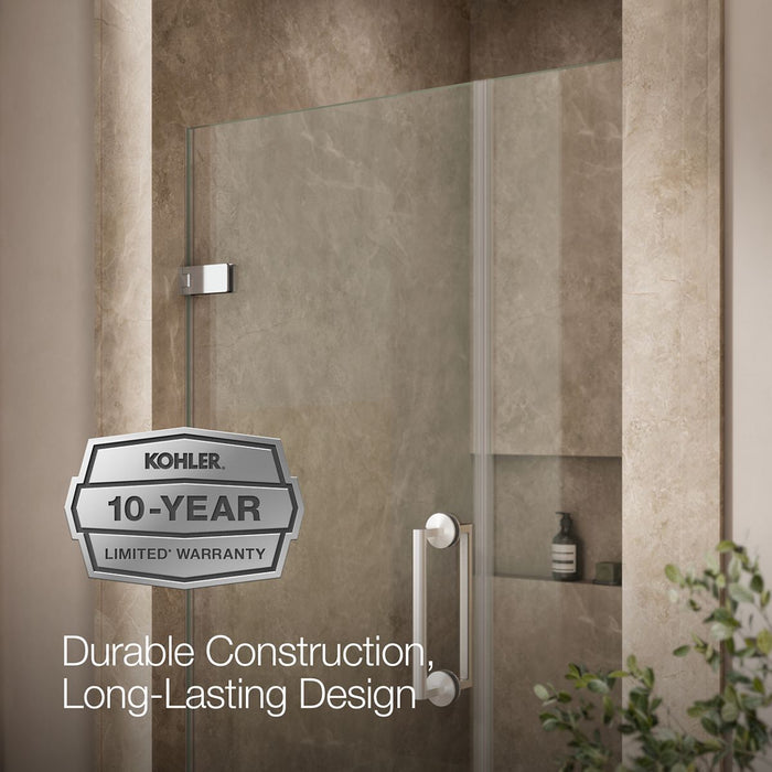 KOHLER K-27601-10L Components Frameless pivot shower door, 71-9/16" H x 39-5/8 - 40-3/8" W, with 3/8" thick Crystal Clear...