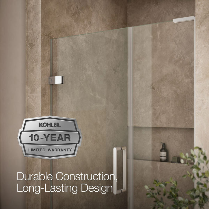 KOHLER K-27604-10L Composed Frameless pivot shower door, 71-3/4" H x 45-1/4 - 46" W, with 3/8" thick Crystal Clear glass