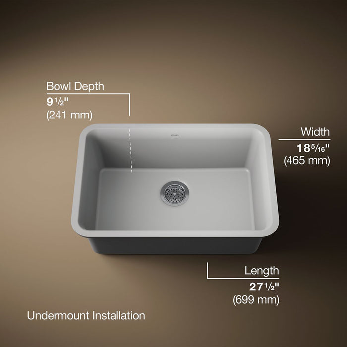 KOHLER K-28000 Cairn 27-1/2" undermount single-bowl kitchen sink, matte grey - view 5