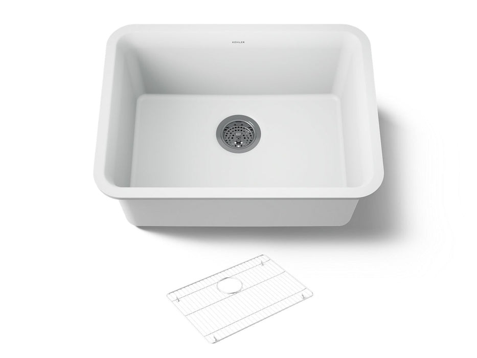 KOHLER K-28001 Cairn 24-1/2" undermount single-bowl kitchen sink, matte white