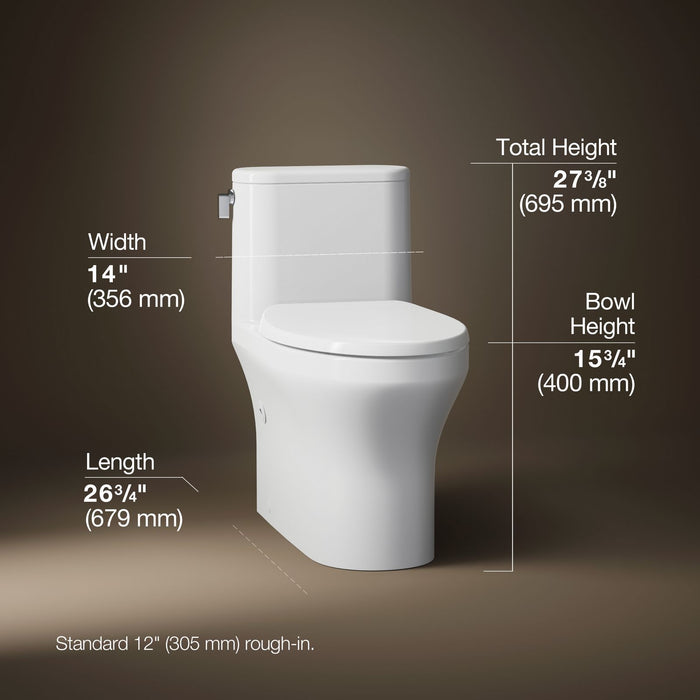 KOHLER K-28020 Spacity One-piece Compact Elongated Toilet with Skirted Trapway, 1.28 GPF