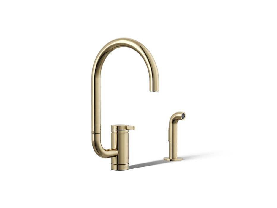 Kohler Components Single-handle kitchen sink faucet with two-function extended-reach spout and side sprayer