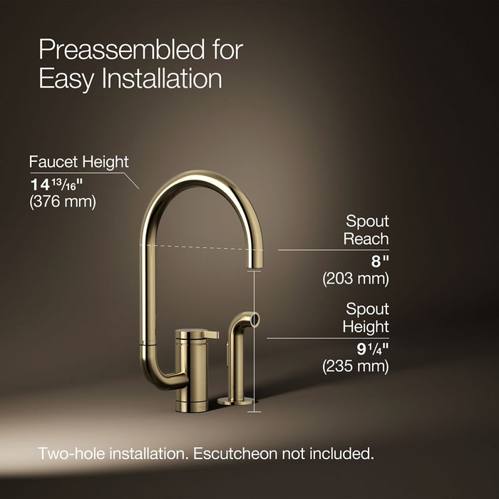 Kohler Components Single-handle kitchen sink faucet with two-function extended-reach spout and side sprayer
