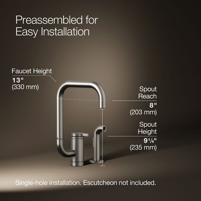 KOHLER K-28274 Components Single-handle kitchen sink faucet with two-function extended-reach spout and side sprayer