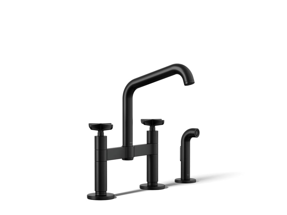 Kohler Billet Two-hole bridge kitchen sink faucet with side sprayer