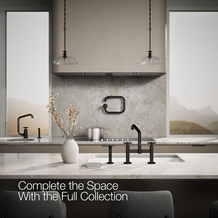 KOHLER K-28665-3 Billet Two-hole bridge kitchen sink faucet with side sprayer