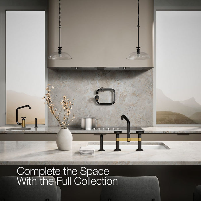KOHLER K-28665-9 Billet Two-hole bridge kitchen sink faucet with side sprayer