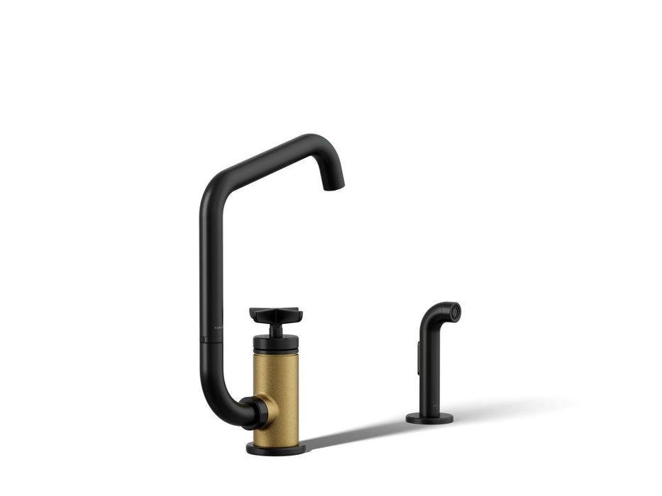 KOHLER K-28667-3 Billet Single-handle bar sink faucet with two-function extended-reach spout and side sprayer