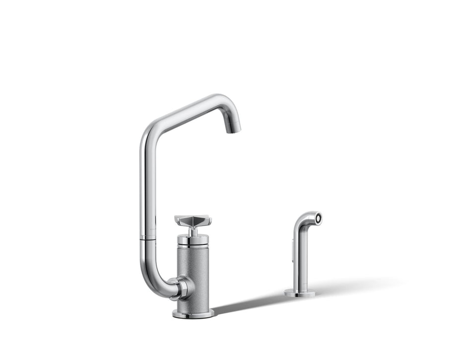 KOHLER K-28667-3 Billet Single-handle bar sink faucet with two-function extended-reach spout and side sprayer