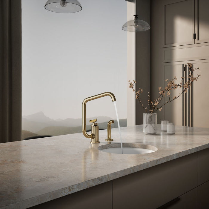 Kohler Billet Single-handle bar sink faucet with two-function extended-reach spout and side sprayer
