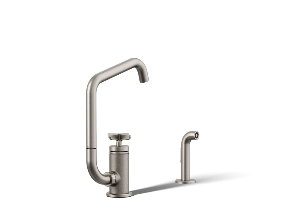 KOHLER K-28667-3 Billet Single-handle bar sink faucet with two-function extended-reach spout and side sprayer