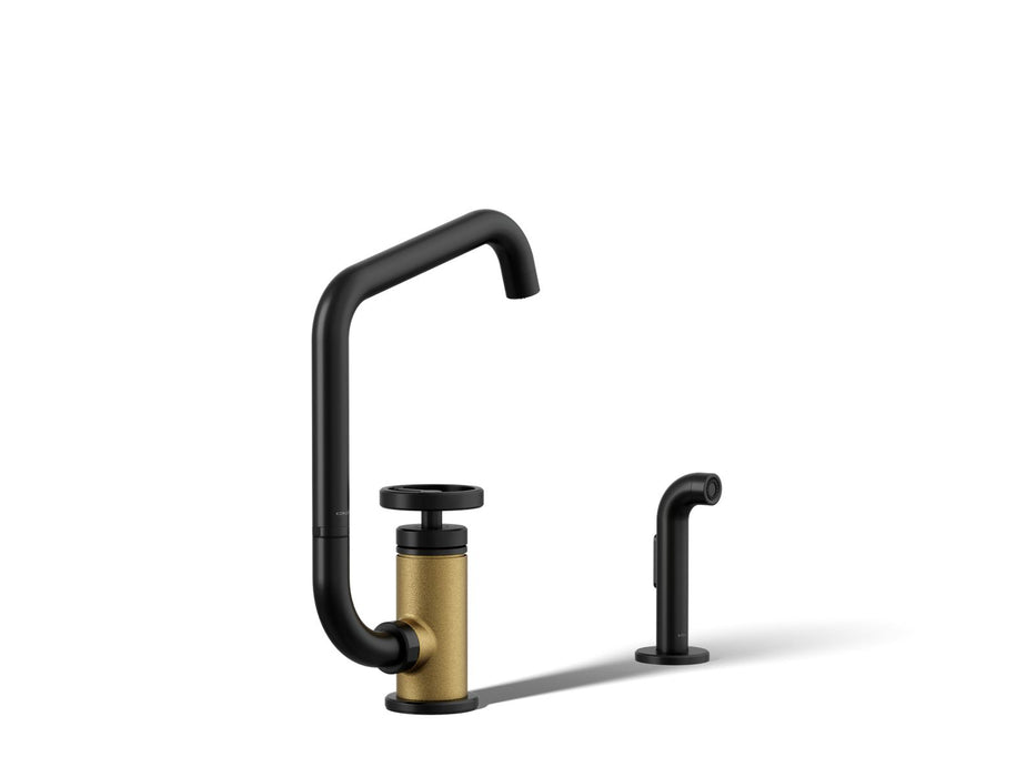 KOHLER K-28667-9 Billet Single-handle bar sink faucet with two-function extended-reach spout and side sprayer