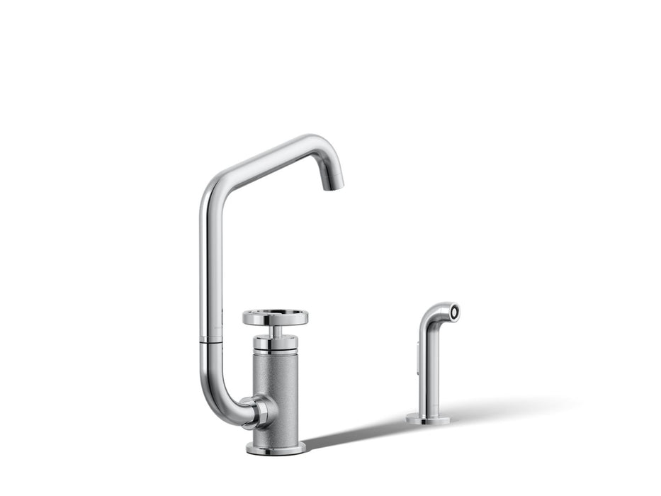 KOHLER K-28667-9 Billet Single-handle bar sink faucet with two-function extended-reach spout and side sprayer