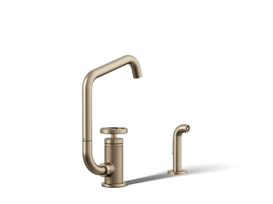 KOHLER K-28667-9 Billet Single-handle bar sink faucet with two-function extended-reach spout and side sprayer