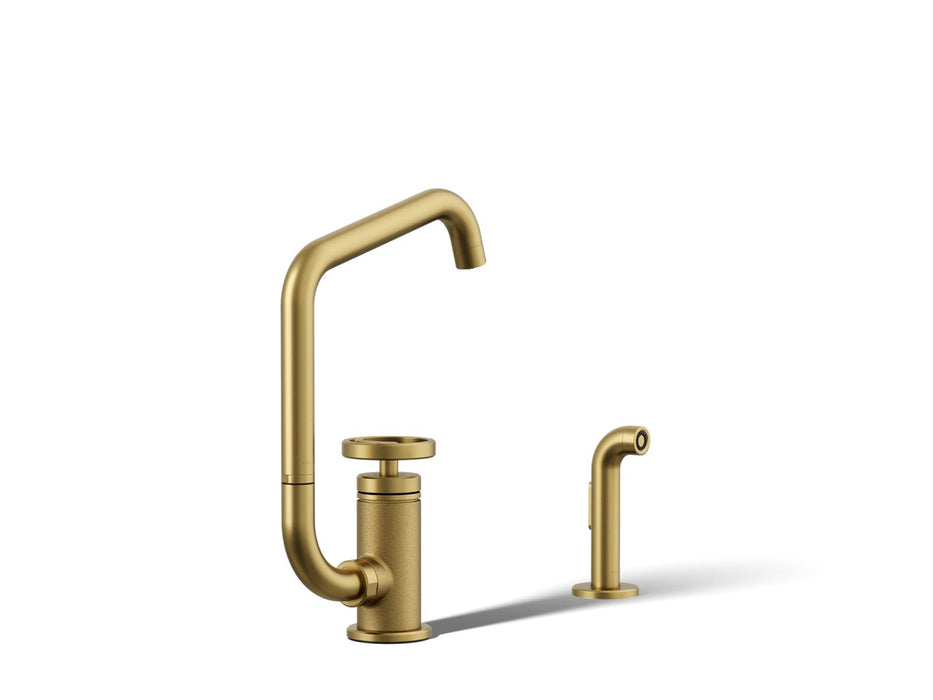 KOHLER K-28667-9 Billet Single-handle bar sink faucet with two-function extended-reach spout and side sprayer