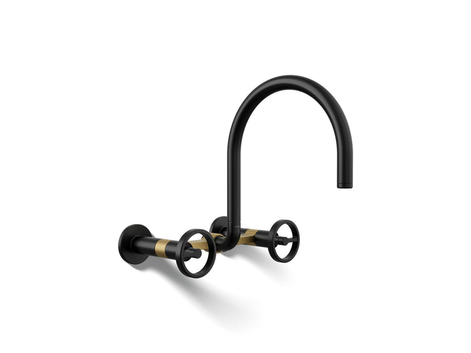 KOHLER K-28672-9 Billet Two-hole wall-mount bridge kitchen sink faucet
