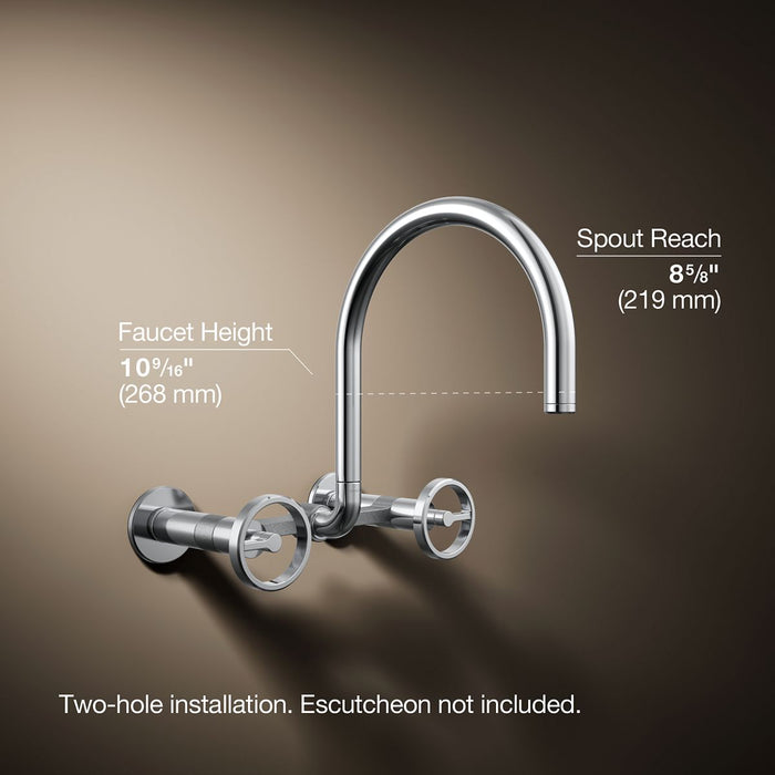Kohler Billet Two-hole wall-mount bridge kitchen sink faucet