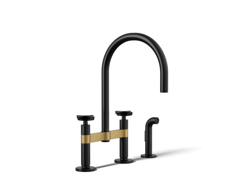 KOHLER K-28673-3 Billet Two-hole bridge kitchen sink faucet with side sprayer