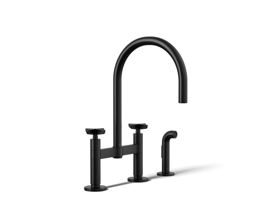 Kohler Billet Two-hole bridge kitchen sink faucet with side sprayer