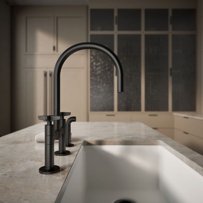 KOHLER K-28673-3 Billet Two-hole bridge kitchen sink faucet with side sprayer