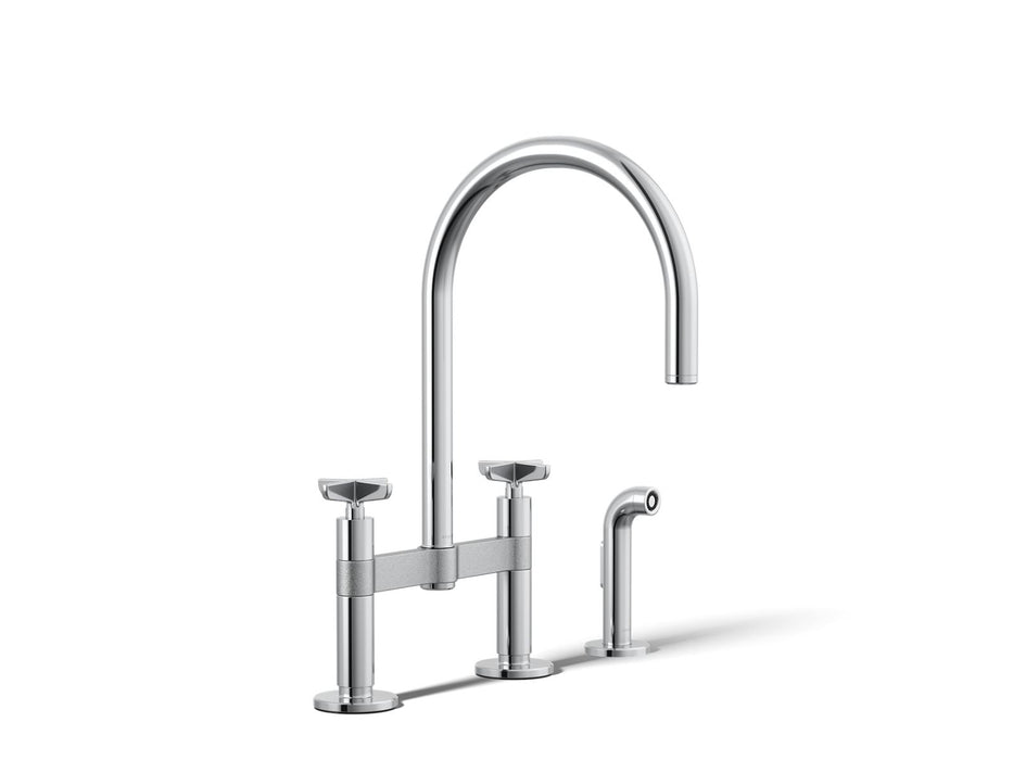 KOHLER K-28673-3 Billet Two-hole bridge kitchen sink faucet with side sprayer