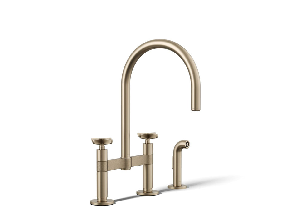 KOHLER K-28673-3 Billet Two-hole bridge kitchen sink faucet with side sprayer