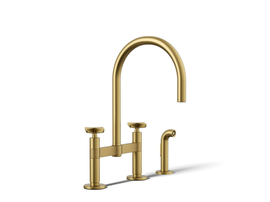 Kohler Billet Two-hole bridge kitchen sink faucet with side sprayer