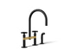 KOHLER K-28673-9 Billet Two-hole bridge kitchen sink faucet with side sprayer, matte black with brushed moderne brass