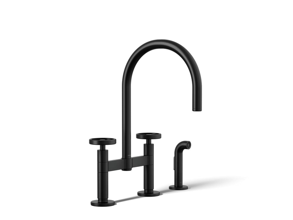 Kohler Billet Two-hole bridge kitchen sink faucet with side sprayer