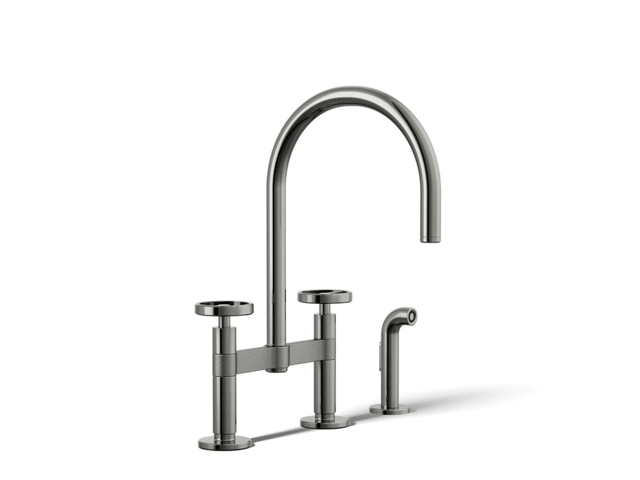 KOHLER K-28673-9 Billet Two-hole bridge kitchen sink faucet with side sprayer