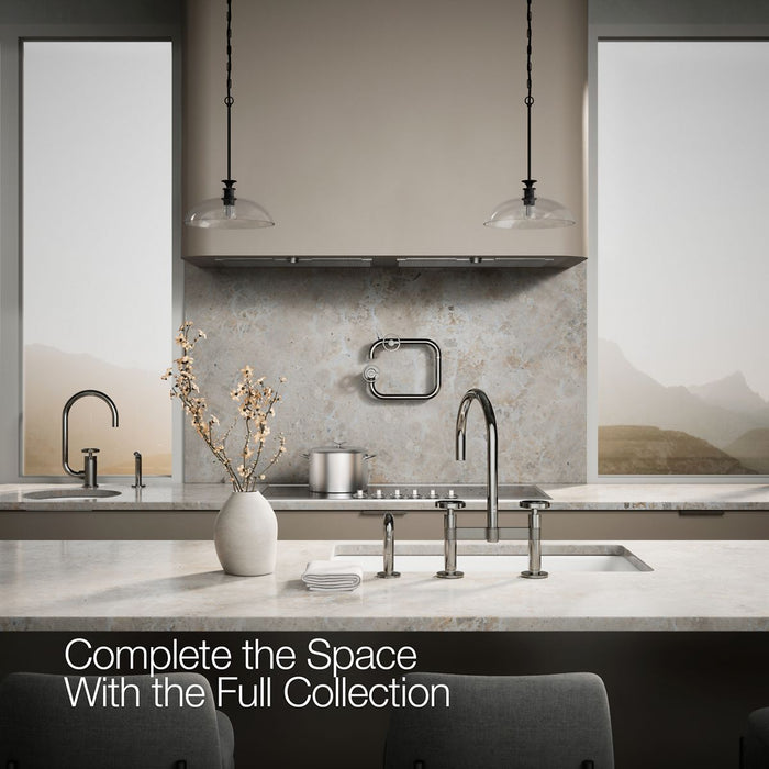 KOHLER K-28673-9 Billet Two-hole bridge kitchen sink faucet with side sprayer