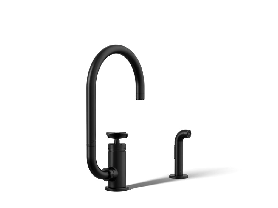 KOHLER K-28675-3 Billet Single-handle bar sink faucet with two-function extended-reach spout and side sprayer