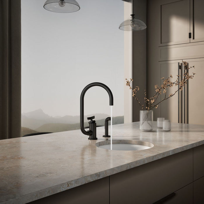 KOHLER K-28675-3 Billet Single-handle bar sink faucet with two-function extended-reach spout and side sprayer