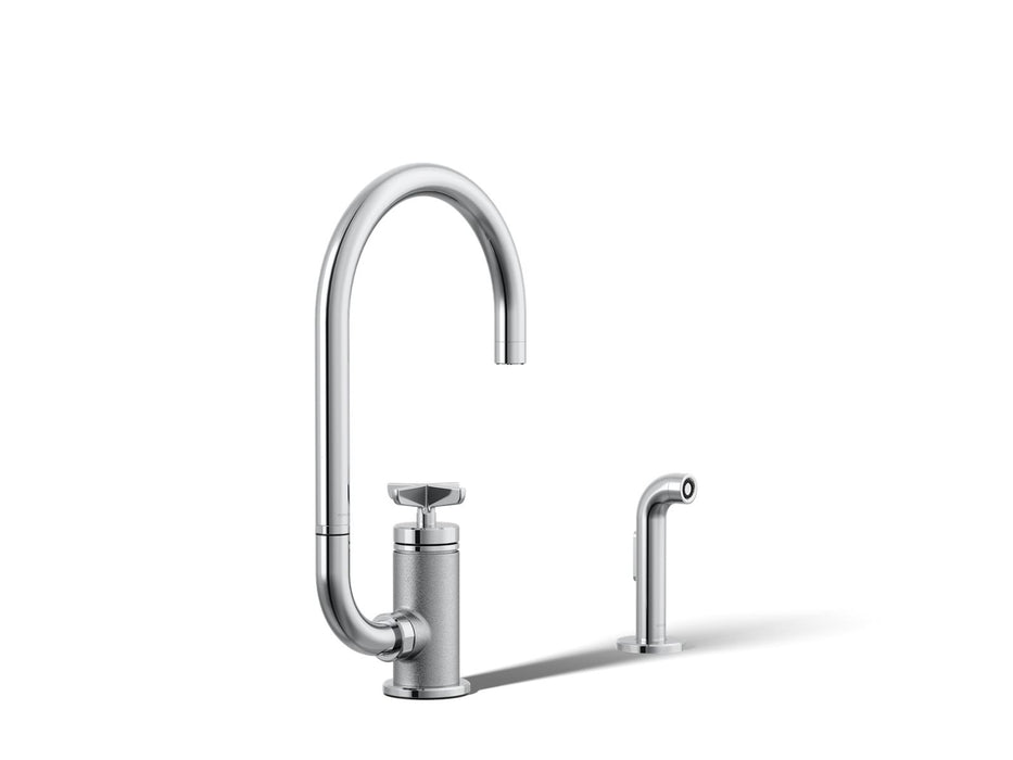 KOHLER K-28675-3 Billet Single-handle bar sink faucet with two-function extended-reach spout and side sprayer
