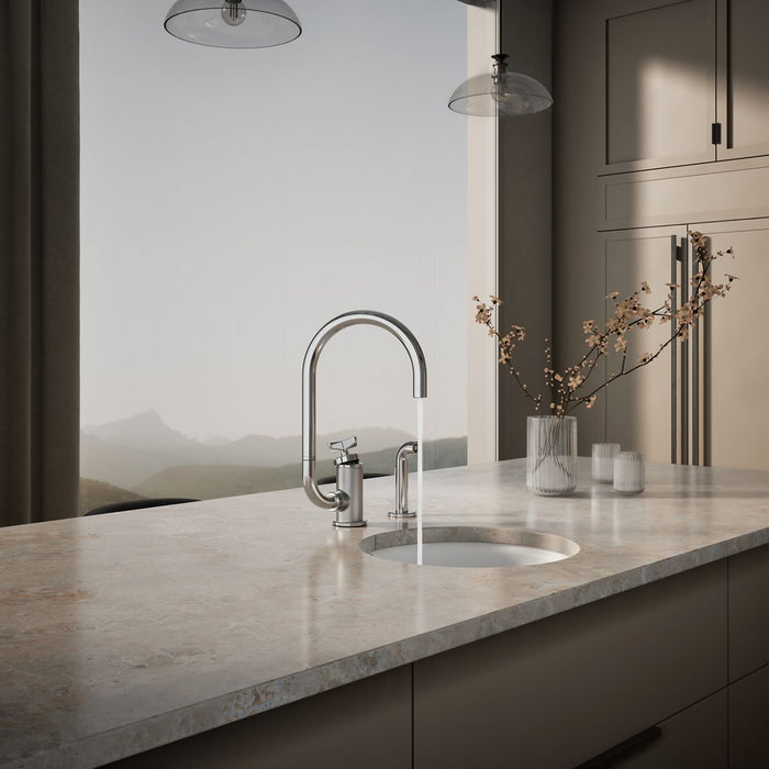 KOHLER K-28675-3 Billet Single-handle bar sink faucet with two-function extended-reach spout and side sprayer