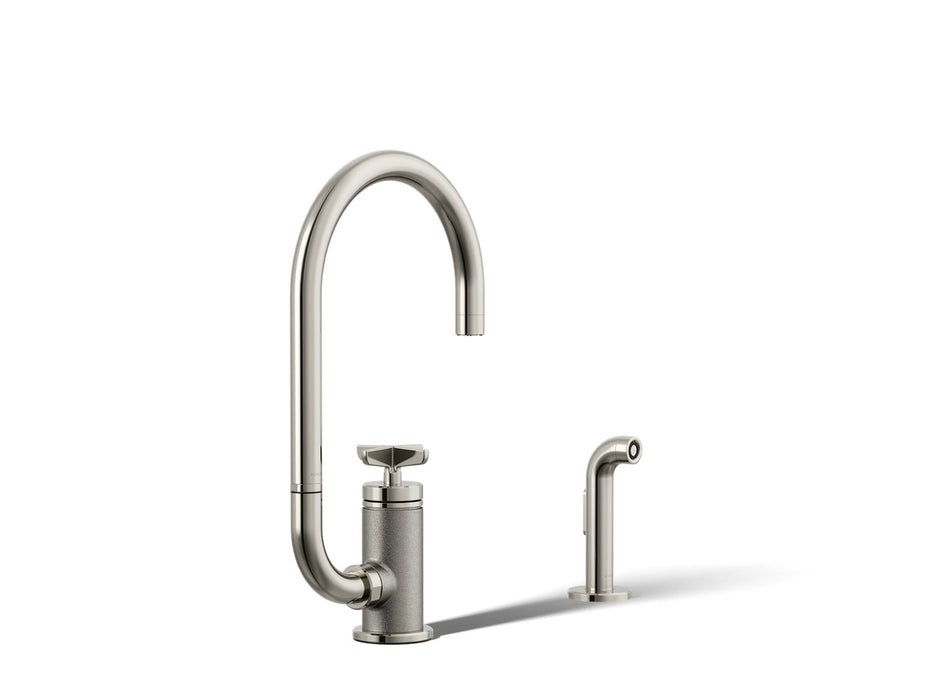 KOHLER K-28675-3 Billet Single-handle bar sink faucet with two-function extended-reach spout and side sprayer
