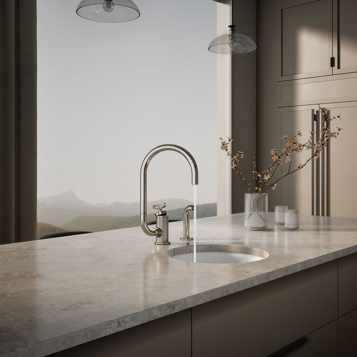 KOHLER K-28675-3 Billet Single-handle bar sink faucet with two-function extended-reach spout and side sprayer