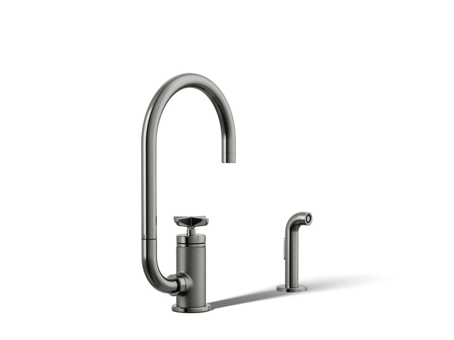 KOHLER K-28675-3 Billet Single-handle bar sink faucet with two-function extended-reach spout and side sprayer