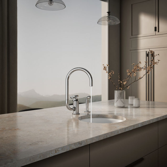 KOHLER K-28675-9 Billet Single-handle bar sink faucet with two-function extended-reach spout and side sprayer
