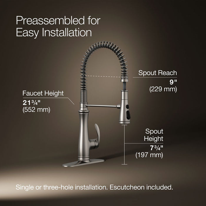 KOHLER Bellera Semi-professional kitchen sink faucet with three-function sprayhead