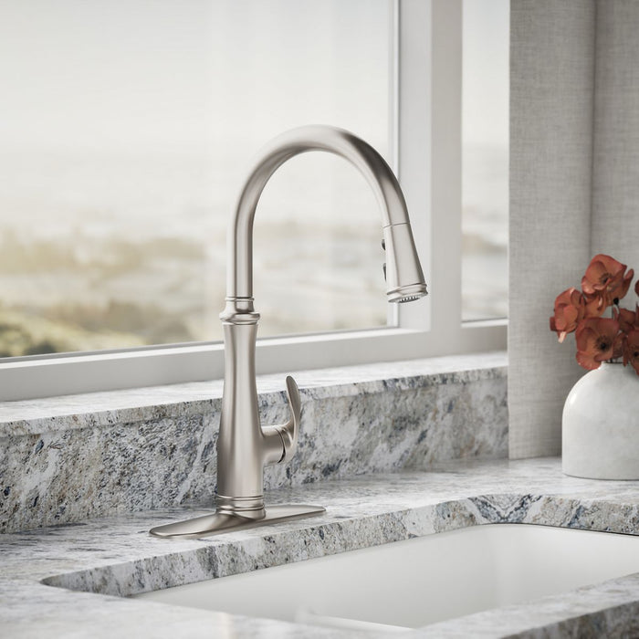 Kohler Bellera Touchless pull-down kitchen sink faucet with three-function sprayhead