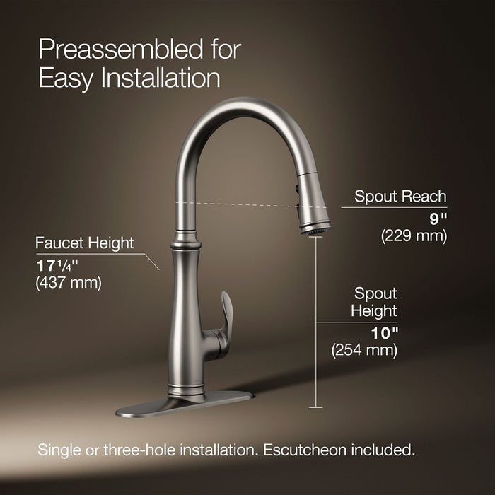 Kohler Bellera Touchless pull-down kitchen sink faucet with three-function sprayhead