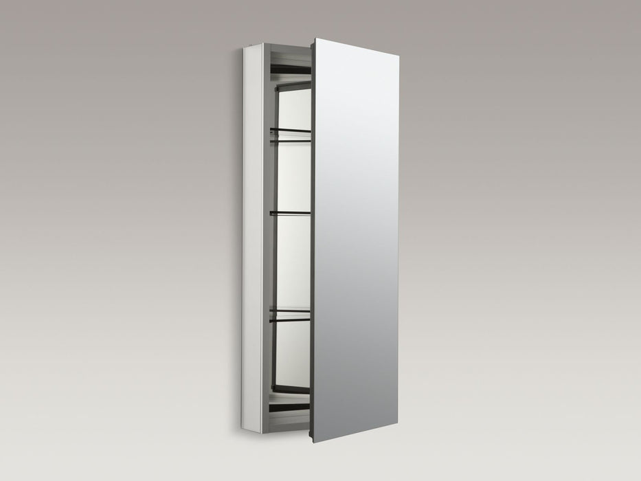 KOHLER K-2913-PG Catalan 15" W x 36-1/8" H aluminum single-door medicine cabinet with 107 degree hinge