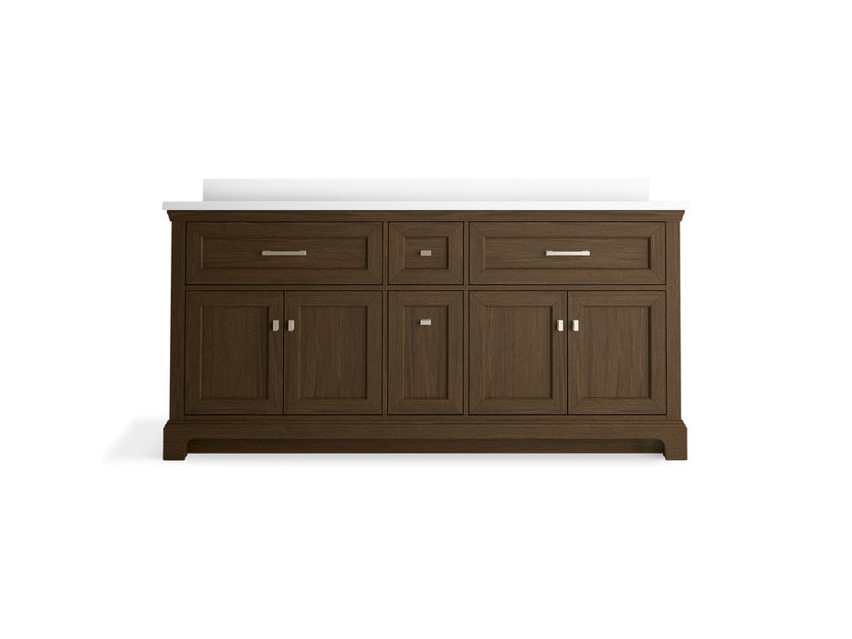 KOHLER K-29264-BD1 Charlemont 72" bathroom vanity cabinet with sinks and quartz top, draper oak - view 2