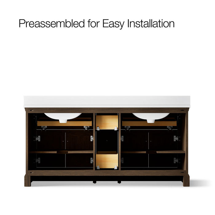 KOHLER K-29264-BD1 Charlemont 72" bathroom vanity cabinet with sinks and quartz top, draper oak - view 5