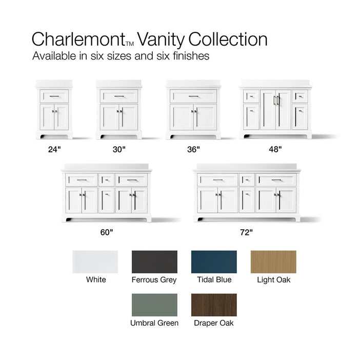 KOHLER K-29264-BD1 Charlemont 72" bathroom vanity cabinet with sinks and quartz top, white - view 5
