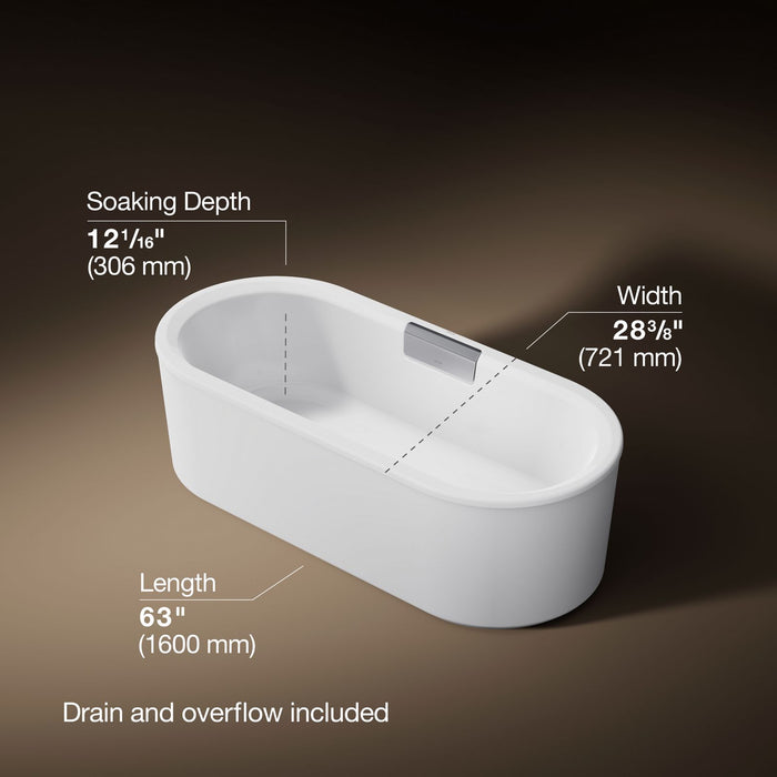 KOHLER K-29325-0 Volute 63" x 28-3/8" freestanding bath with shroud