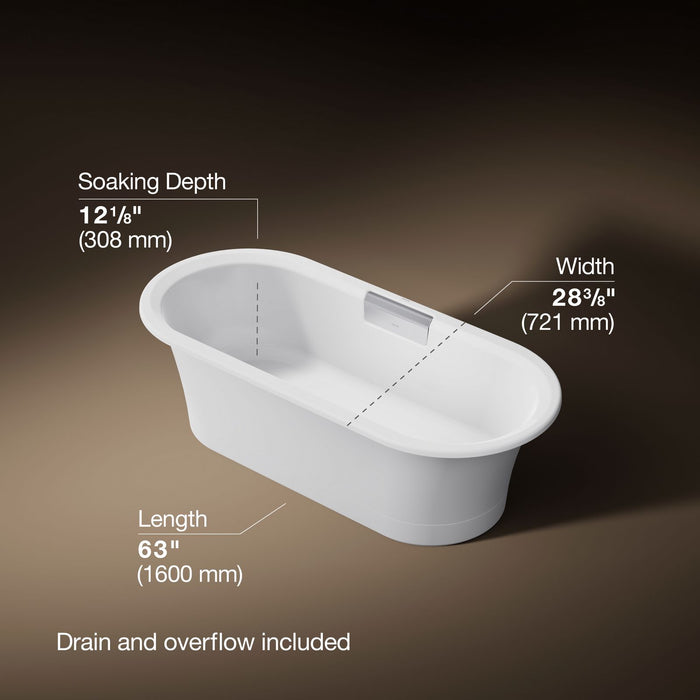 KOHLER K-29326-0 Volute 63" x 28-3/8" freestanding bath with base