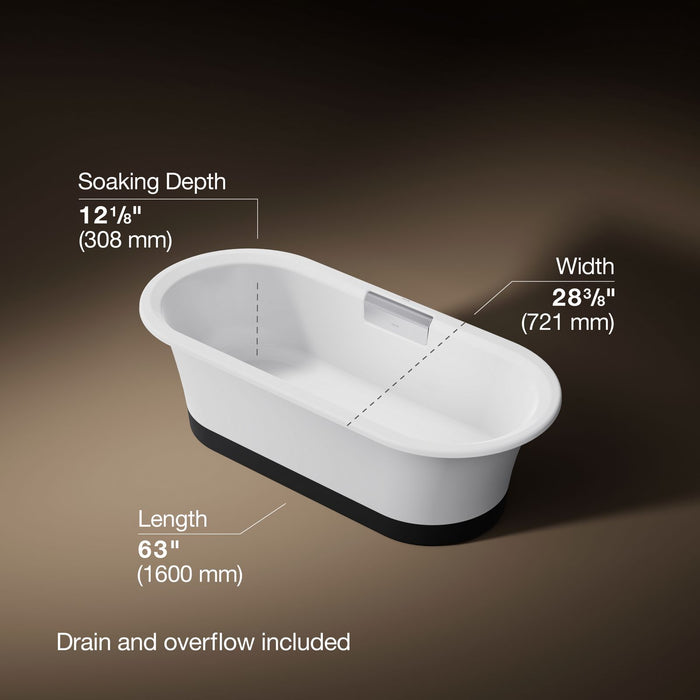 KOHLER K-29326-0B7 Volute 63" x 28-3/8" freestanding bath with base